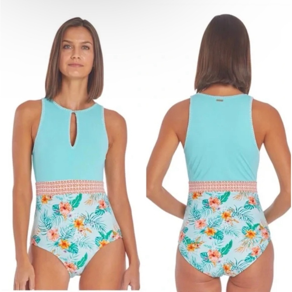 Nwt Cabana Life Cayman Embroidered Keyhole One-Piece X-Large Upf50 Floral Padded